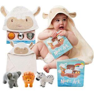 Noahs Ark Toy Gift Set, 5-Piece Set Includes Book, Hooded Towel, & 3 Squirt Toys